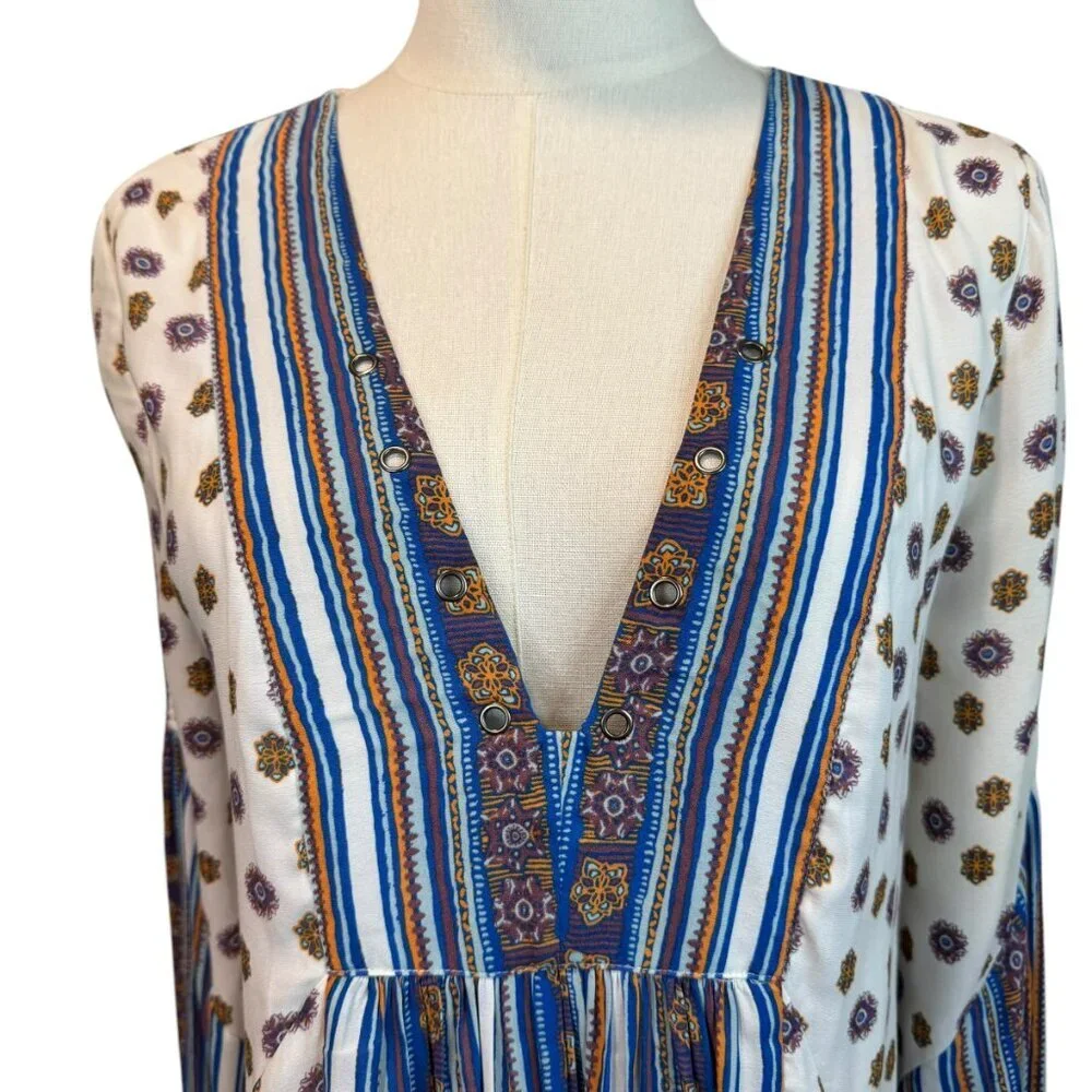 Free People Boho Mini swing dress,  Blusson  sleeves, pockets Size XS